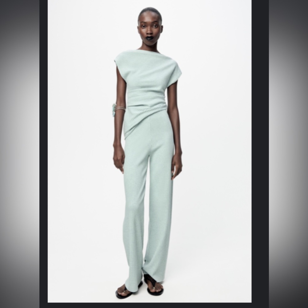 2-pc Zara textured asymmetric top and ribbed pants